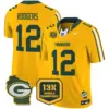 Mens Green Bay Packers 13 Time World Champions Home Patch Vapor Limited Jersey Aaron Rodgers Jersey Gold