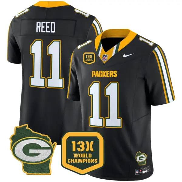 Mens Green Bay Packers 13 Time World Champions Home Patch Vapor Limited Jersey Jayden Reed Jersey Black
