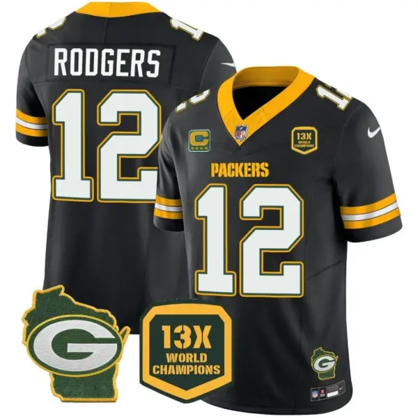 Mens Green Bay Packers 13 Time World Champions Home Patch Vapor Jersey Aaron Rodgers Jersey Black