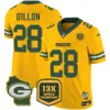 Mens Green Bay Packers 13 Time World Champions Home Patch Vapor Jersey AJ Dillons Jersey Gold