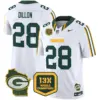 Mens Green Bay Packers 13 Time World Champions Home Patch Vapor Limited Jersey AJ Dilon Jersey White