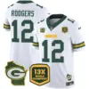 Mens Green Bay Packers 13 Time World Champions Home Patch Vapor Jersey Aaron Rodgers Jersey White