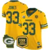 Mens Green Bay Packers 13 Time World Champions Home Patch Vapor Jersey Aaron Jones Jersey Gold