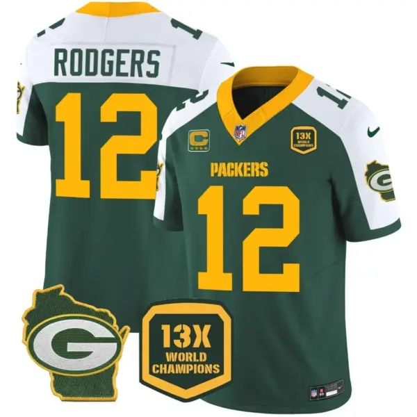 Mens Green Bay Packers 13 Time World Champions Home Patch Vapor Jersey Aaron Rodgers Jersey Alternate
