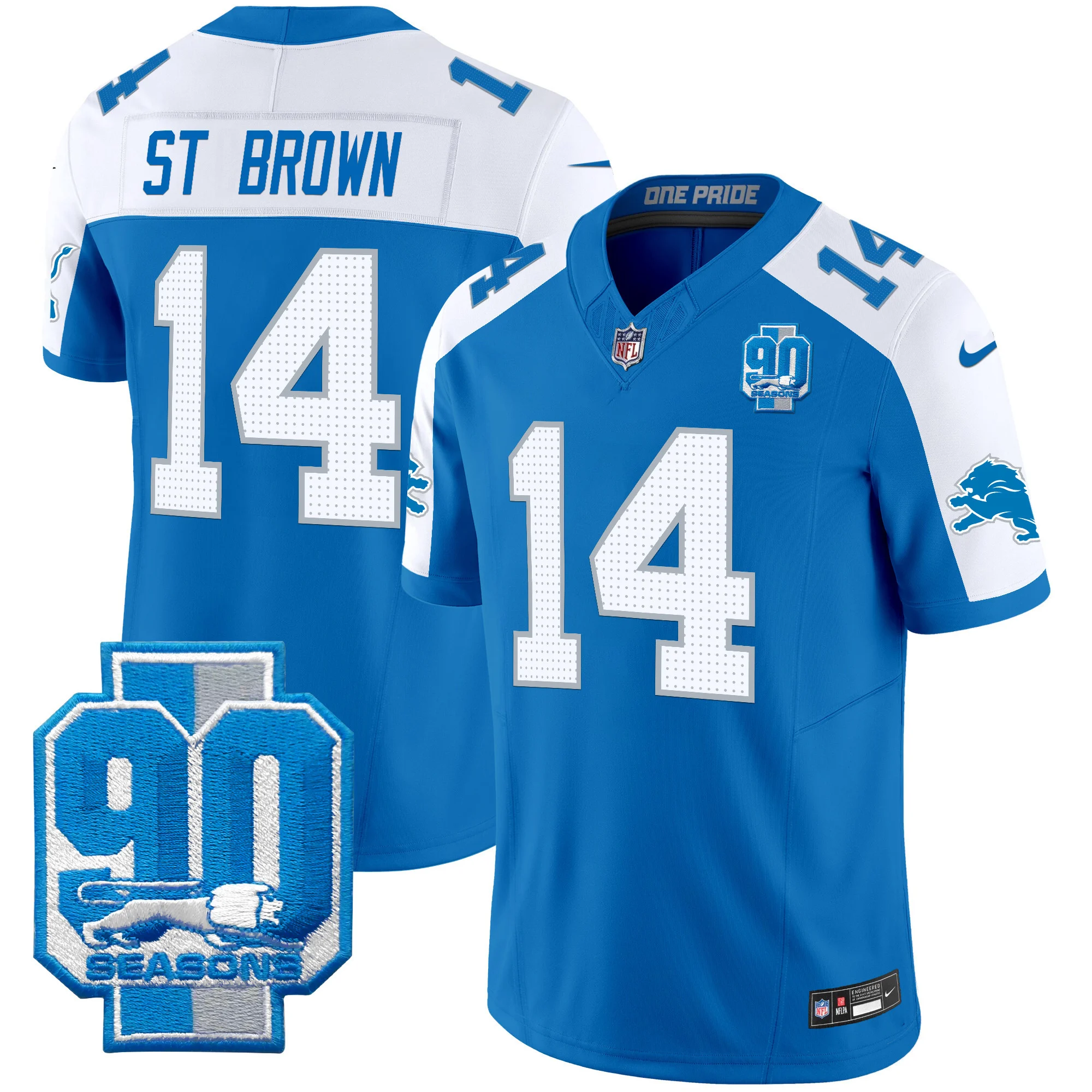 Mens Detroit Lions 90Th Year Patch Vapor Limited Jersey Stbrown Jersey Blue Alternate
