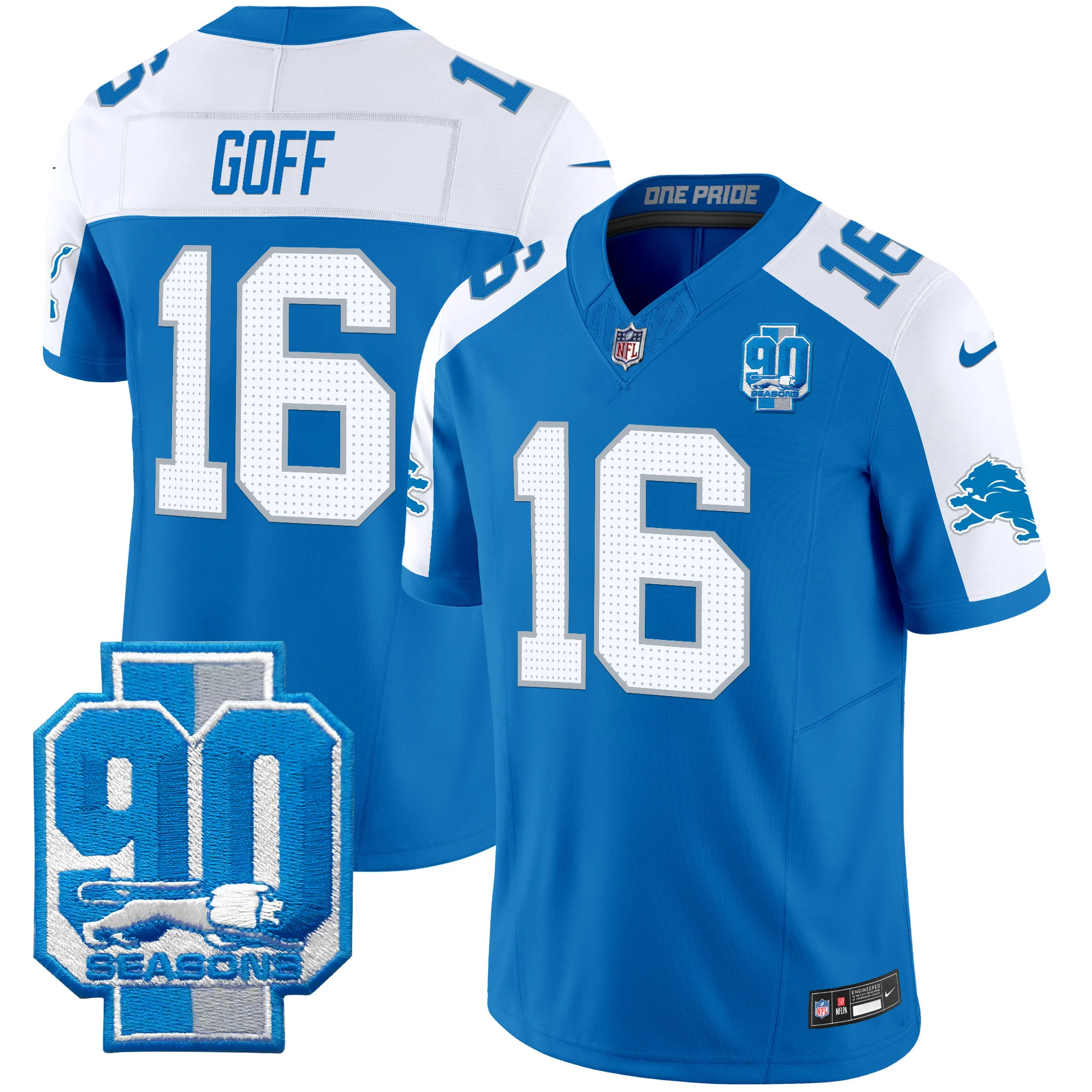 Mens Detroit Lions 90Th Year Patch Vapor Limited Jersey Jared Goff Jersey Blue Alternate