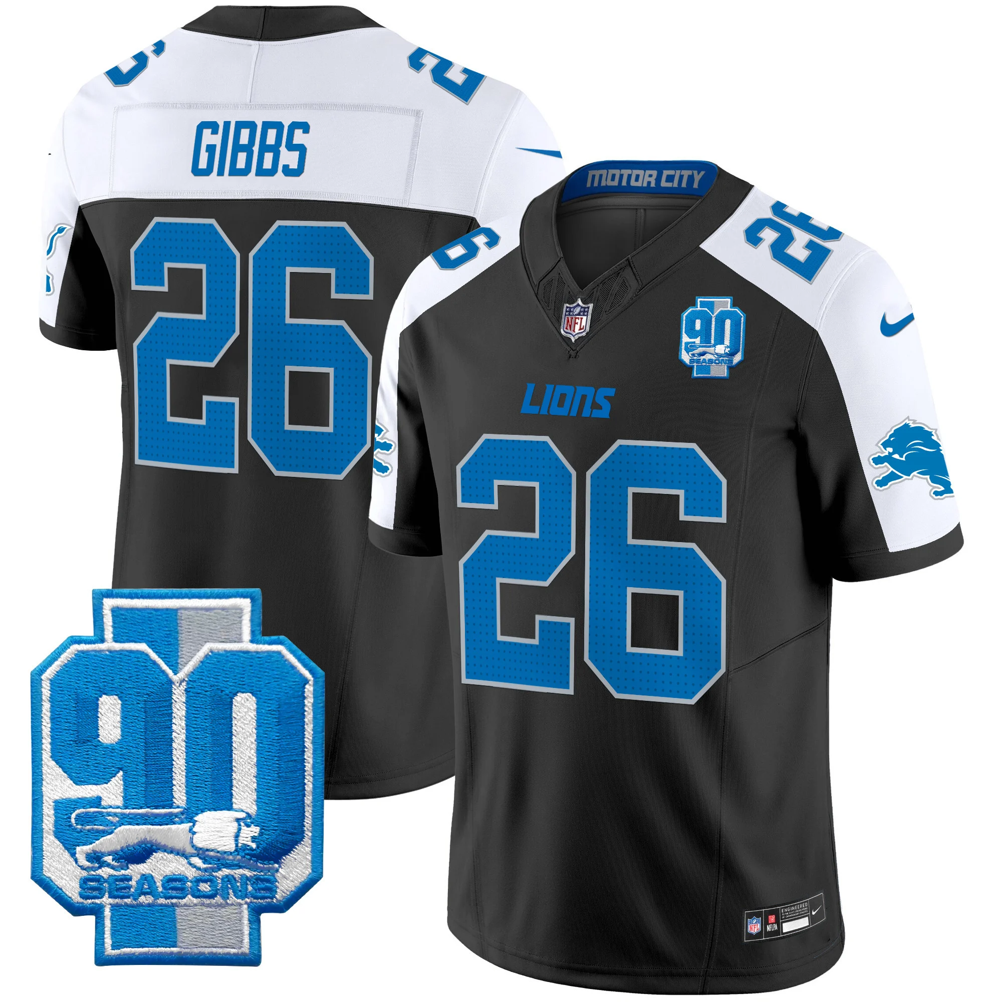 Mens Detroit Lions 90Th Year Patch Vapor Limited Jersey Jahmyr Gibbs Jersey Black Alternate