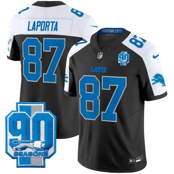 Mens Detroit Lions 90Th Year Patch Vapor Limited Jersey Sam Laporta Jersey Black Alternate