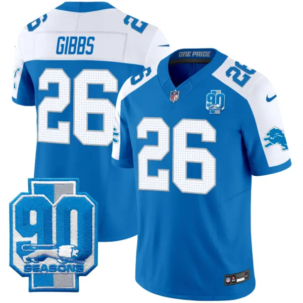 Mens Detroit Lions 90Th Year Patch Vapor Limited Jersey Jahmyr Gibbs Jersey Blue Alternate