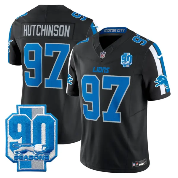 Mens Detroit Lions 90Th Year Patch Vapor Limited Jersey Hutchinson Jersey Black