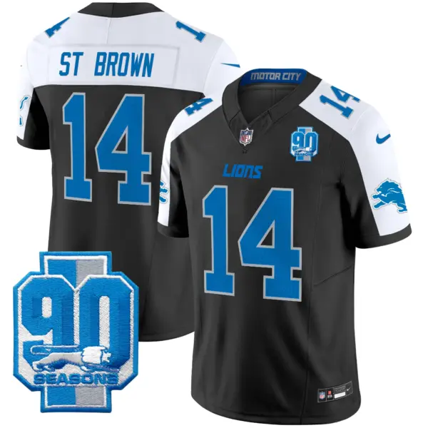 Mens Detroit Lions 90Th Year Patch Vapor Limited Jersey Stbrown Jersey Black Alternate
