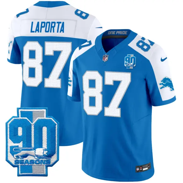 Mens Detroit Lions 90Th Year Patch Vapor Limited Jersey Sam Laporta Jersey Blue Alternate