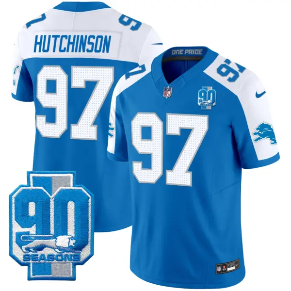 Mens Detroit Lions 90Th Year Patch Vapor Limited Jersey Hutchinson Jersey Blue Alternate