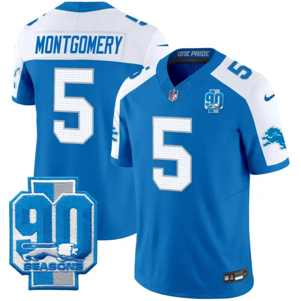 Mens Detroit Lions 90Th Year Patch Vapor Limited Jersey David Montgomery Jersey Blue Alternate