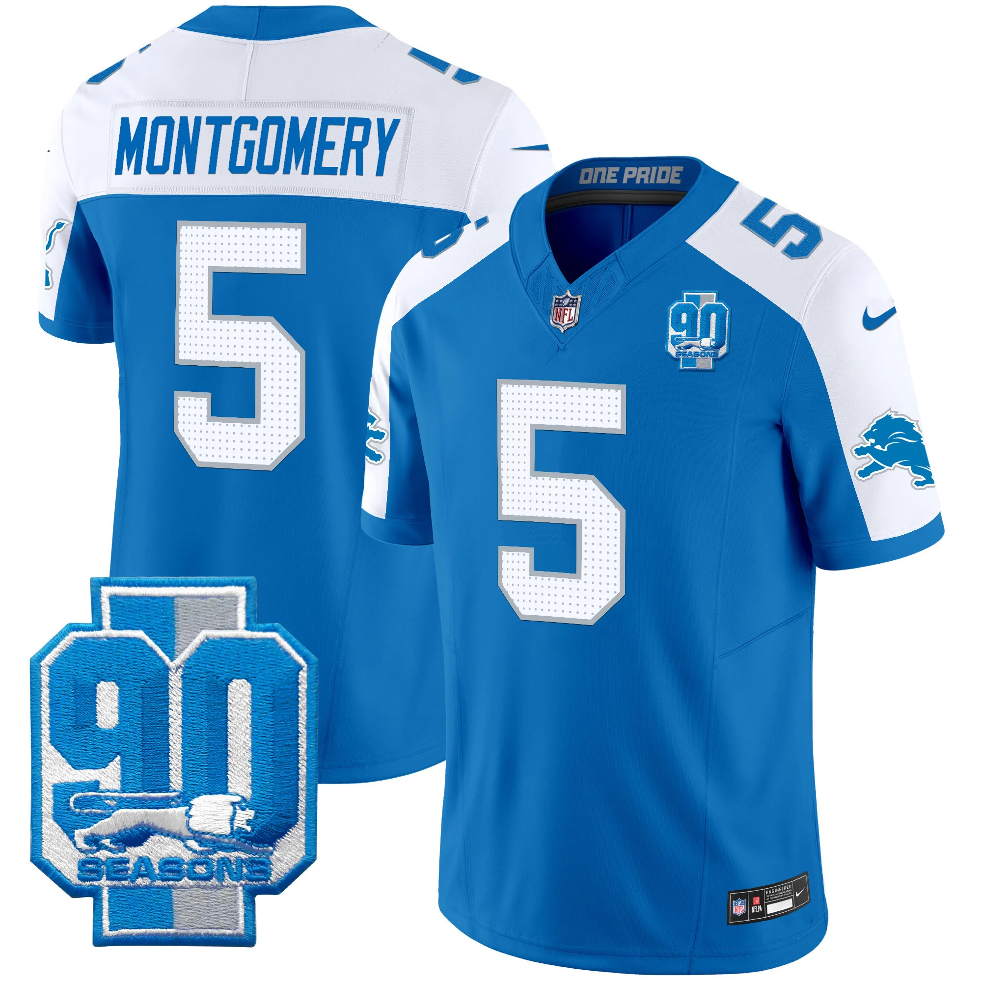 Mens Detroit Lions 90Th Year Patch Vapor Limited Jersey David Montgomery Jersey Blue Alternate