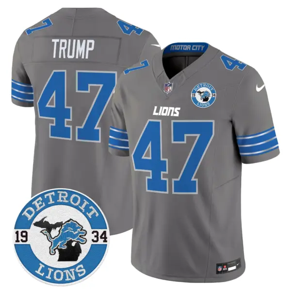Mens Detroit Lions 2024 Vapor Limited Jersey Est 1934 Patch Donald Trump Jersey Gray
