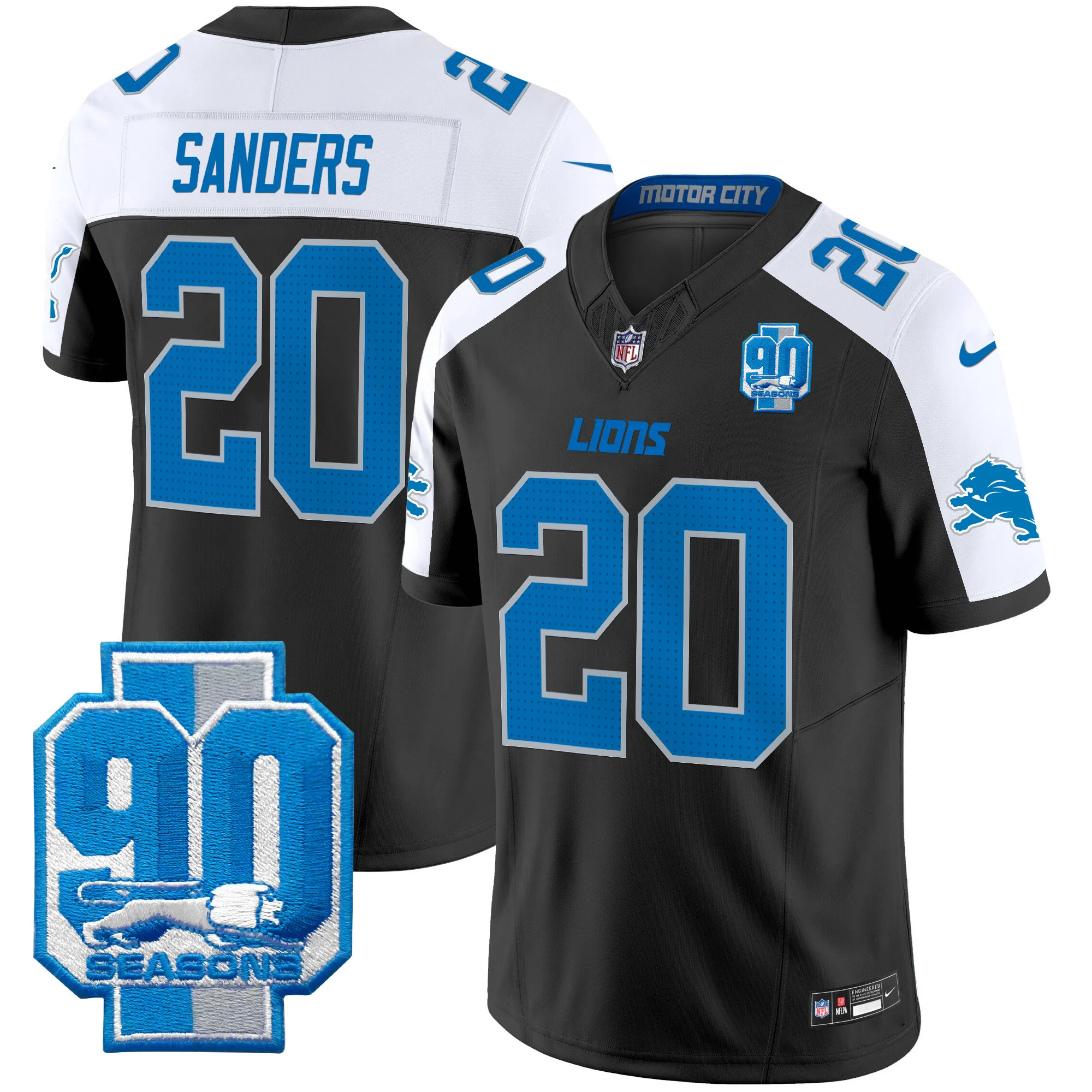 Mens Detroit Lions 90Th Year Patch Vapor Limited Jersey Barry Sanders Jersey Black Alternate
