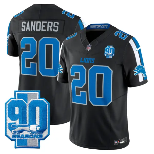 Mens Detroit Lions 90Th Year Patch Vapor Limited Jersey Barry Sanders Jersey Black