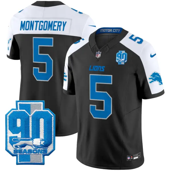 Mens Detroit Lions 90Th Year Patch Vapor Limited Jersey David Montgomery Jersey Black Alternate