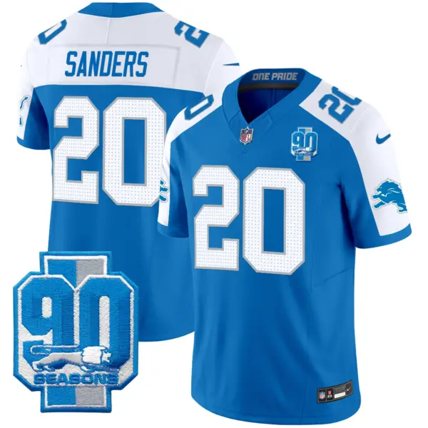 Mens Detroit Lions 90Th Year Patch Vapor Limited Jersey Barry Sanders Jersey Blue Alternate