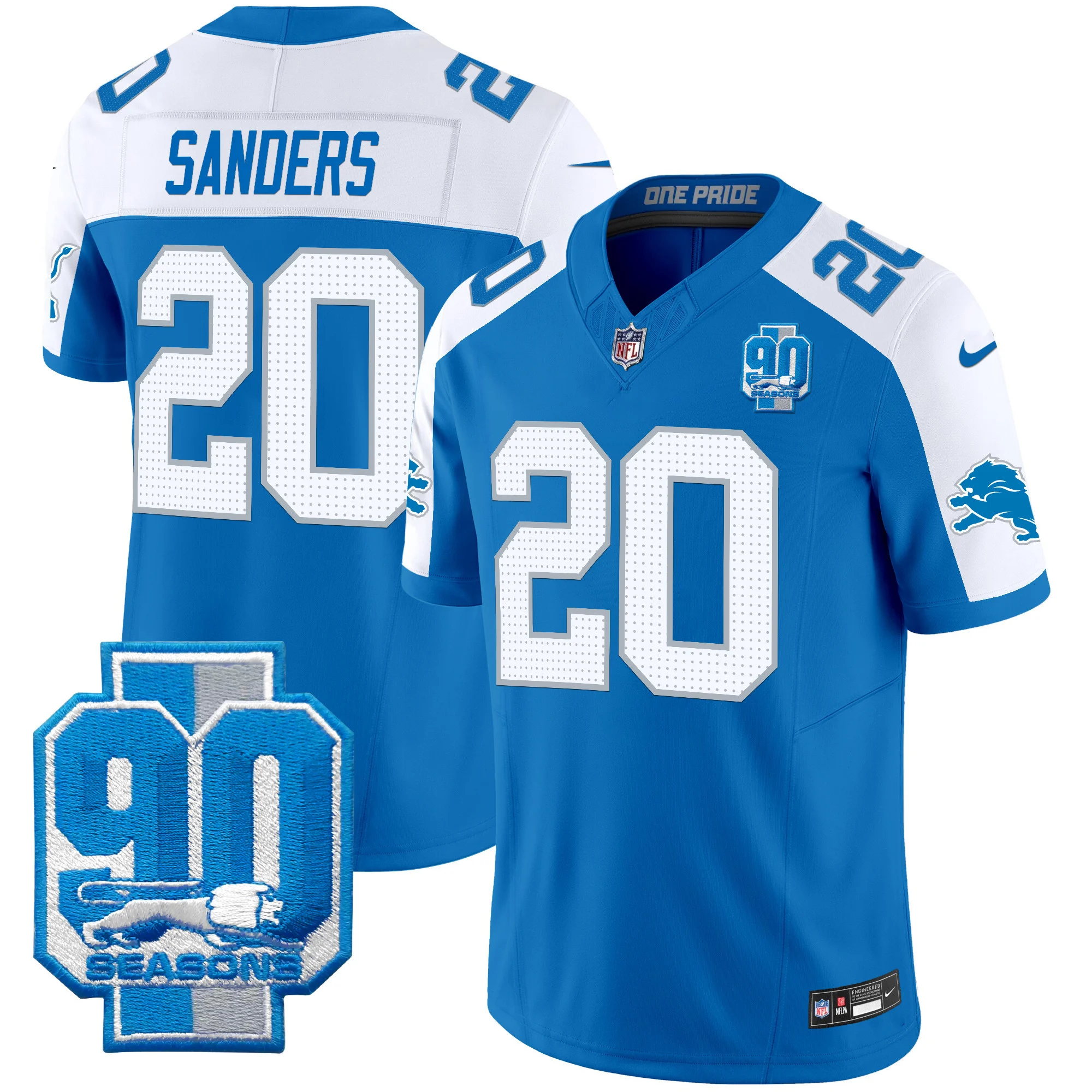 Mens Detroit Lions 90Th Year Patch Vapor Limited Jersey Barry Sanders Jersey Blue Alternate