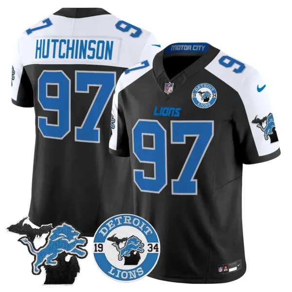 Mens Detroit Lions 2024 Vapor Limited Jersey Est 1934 Patch Hutchinson Jersey Blue Alternate