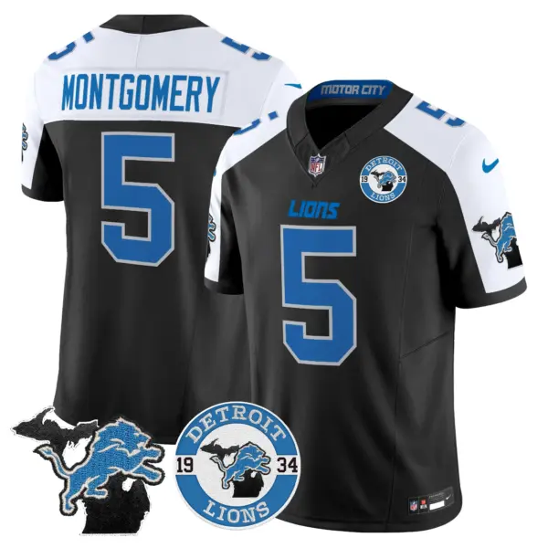 Mens Detroit Lions 2024 Vapor Limited Jersey Est 1934 Patch David Montgomery Jersey Blue Alternate