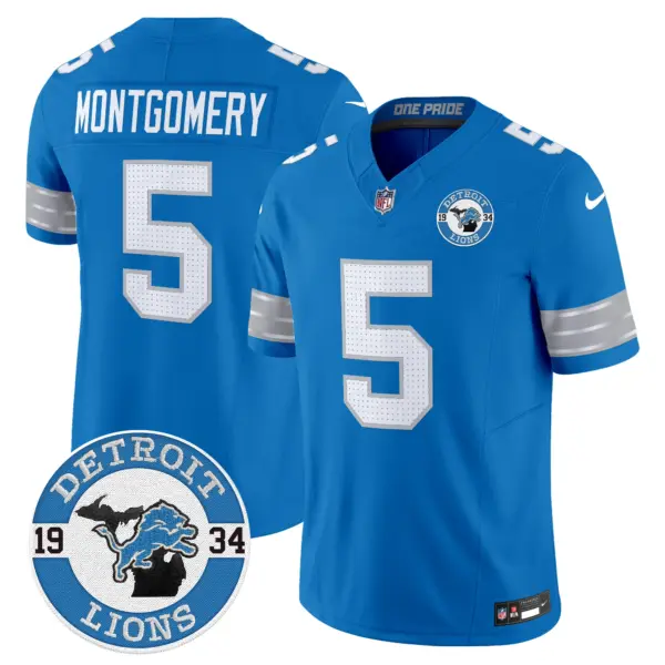 Mens Detroit Lions 2024 Vapor Limited Jersey Est 1934 Patch David Montgomery Jersey Blue