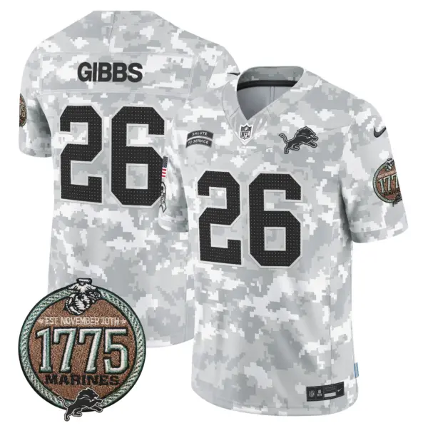 Mens Detroit Lions 2024 Salute To Service Establishment Year Patch Vapor Limited Jersey Jahmyr Gibbs Jersey Marines
