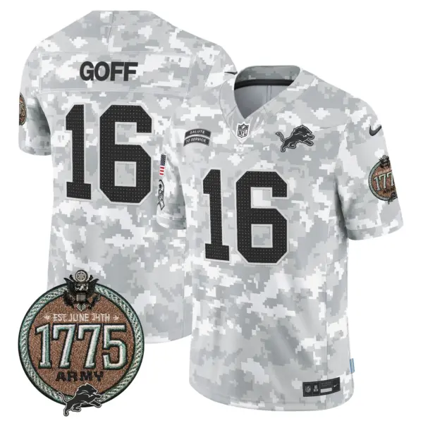Mens Detroit Lions 2024 Salute To Service Establishment Year Patch Vapor Limited Jersey Jared Goff Jersey Army