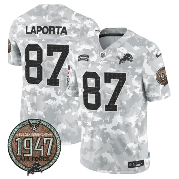 Mens Detroit Lions 2024 Salute To Service Establishment Year Patch Vapor Limited Jersey Sam Laporta Jersey Air Force