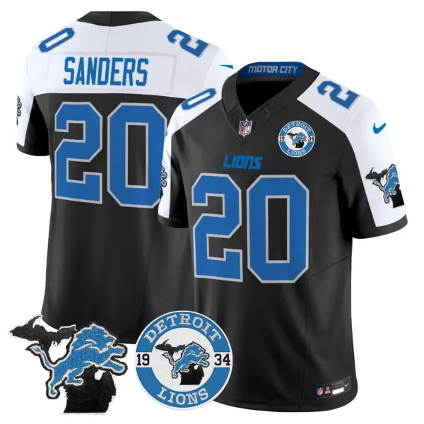 Mens Detroit Lions 2024 Vapor Limited Jersey Est 1934 Patch Barry Sanders Jersey Blue Alternate