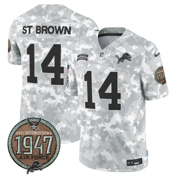 Mens Detroit Lions 2024 Salute To Service Establishment Year Patch Vapor Limited Jersey Stbrown Jersey Air Force