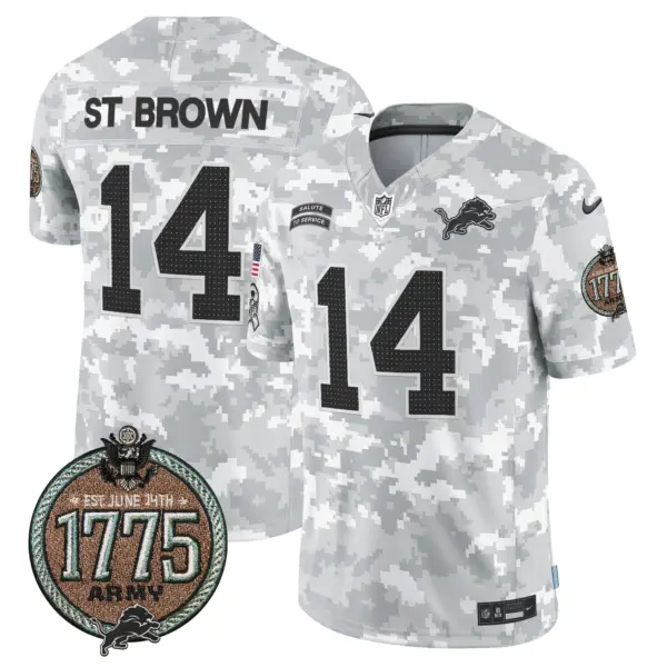 Mens Detroit Lions 2024 Salute To Service Establishment Year Patch Vapor Limited Jersey Stbrown Jersey Army