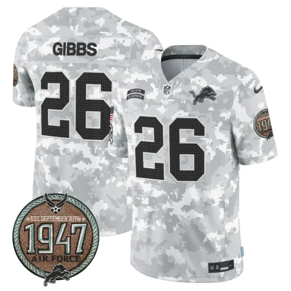 Mens Detroit Lions 2024 Salute To Service Establishment Year Patch Vapor Limited Jersey Jahmyr Gibbs Jersey Air Force