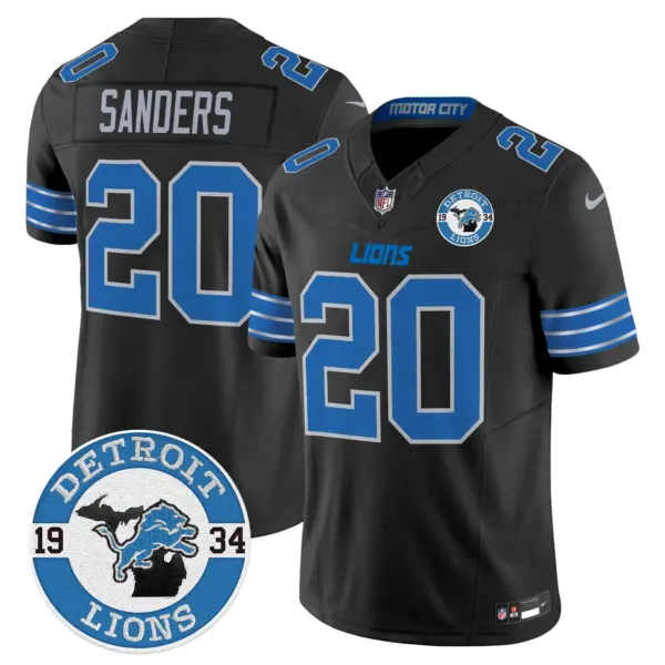 Mens Detroit Lions 2024 Vapor Limited Jersey Est 1934 Patch Barry Sanders Jersey Black