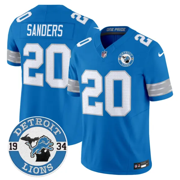 Mens Detroit Lions 2024 Vapor Limited Jersey Est 1934 Patch Barry Sanders Jersey Blue