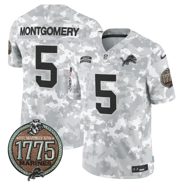 Mens Detroit Lions 2024 Salute To Service Establishment Year Patch Vapor Limited Jersey David Montgomery Jersey Marines