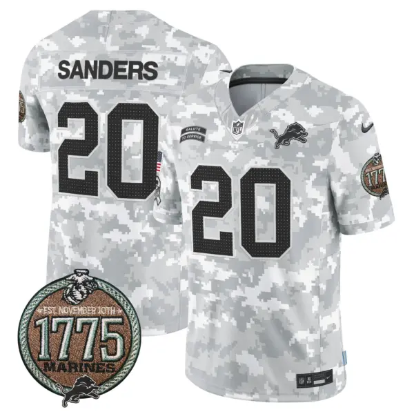 Mens Detroit Lions 2024 Salute To Service Establishment Year Patch Vapor Limited Jersey Barry Sanders Jersey Marines