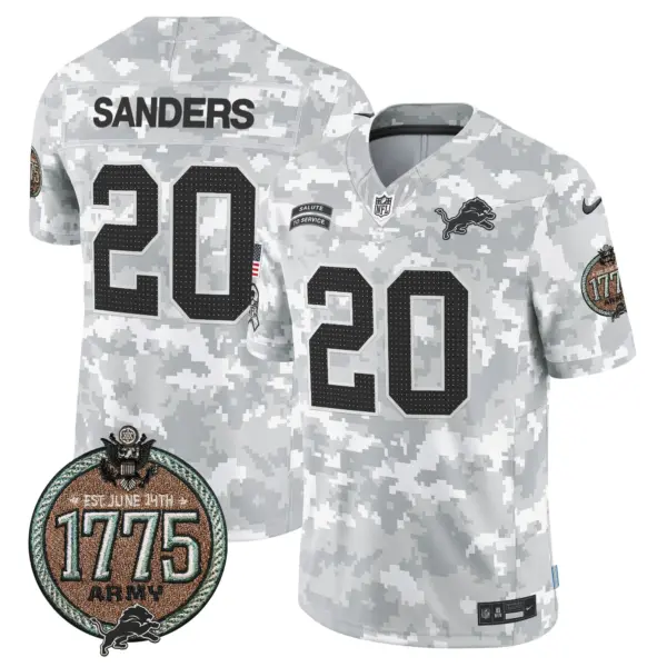 Mens Detroit Lions 2024 Salute To Service Establishment Year Patch Vapor Limited Jersey Barry Sanders Jersey Army