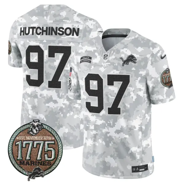 Mens Detroit Lions 2024 Salute To Service Establishment Year Patch Vapor Limited Jersey Hutchinson Jersey Marines