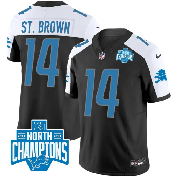 Mens Detroit Lions 2023 NFC North Division Champions Patch Vapor Jersey Stbrown Jersey Black Alternate