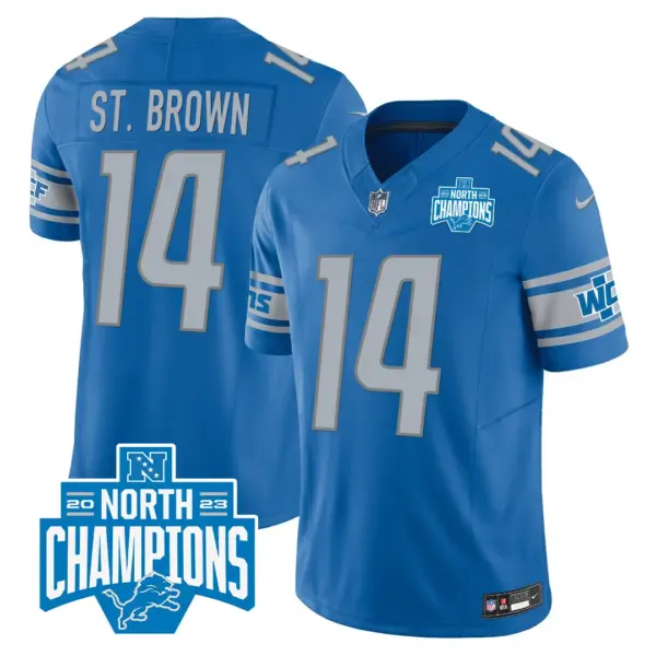 Mens Detroit Lions 2023 NFC North Division Champions Patch Vapor Jersey Stbrown Jersey Blue