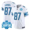 Mens Detroit Lions 2023 NFC North Division Champions Patch Vapor Jersey Sam Laporta Jersey White