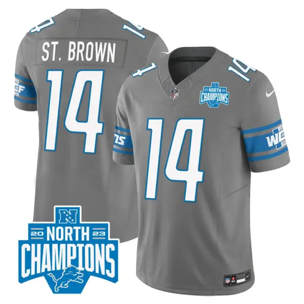Mens Detroit Lions 2023 NFC North Division Champions Patch Vapor Jersey Stbrown Jersey Gray