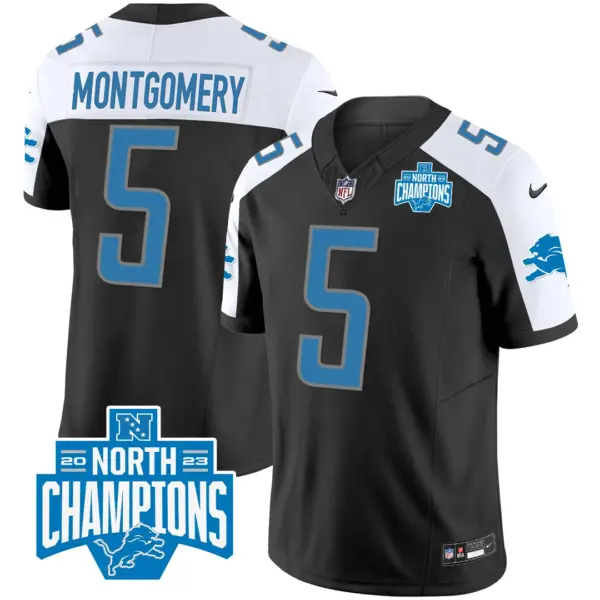 Mens Detroit Lions 2023 NFC North Division Champions Patch Vapor Jersey David Montgomery Jersey Black Alternate