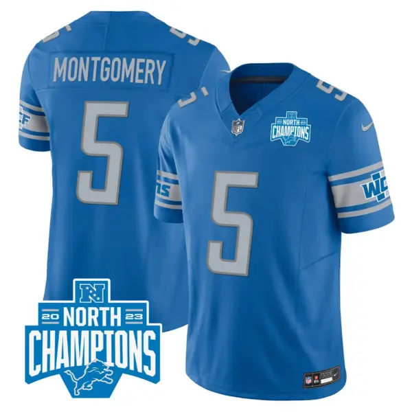 Mens Detroit Lions 2023 NFC North Division Champions Patch Vapor Jersey David Montgomery Jersey Blue