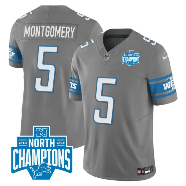 Mens Detroit Lions 2023 NFC North Division Champions Patch Vapor Jersey David Montgomery Jersey Gray