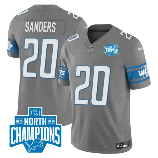 Mens Detroit Lions 2023 NFC North Division Champions Patch Vapor Jersey Barry Sanders Jersey Gray