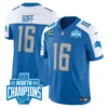 Mens Detroit Lions 2023 NFC North Division Champions Patch Vapor Jersey Jared Goff Jersey Blue Alternate